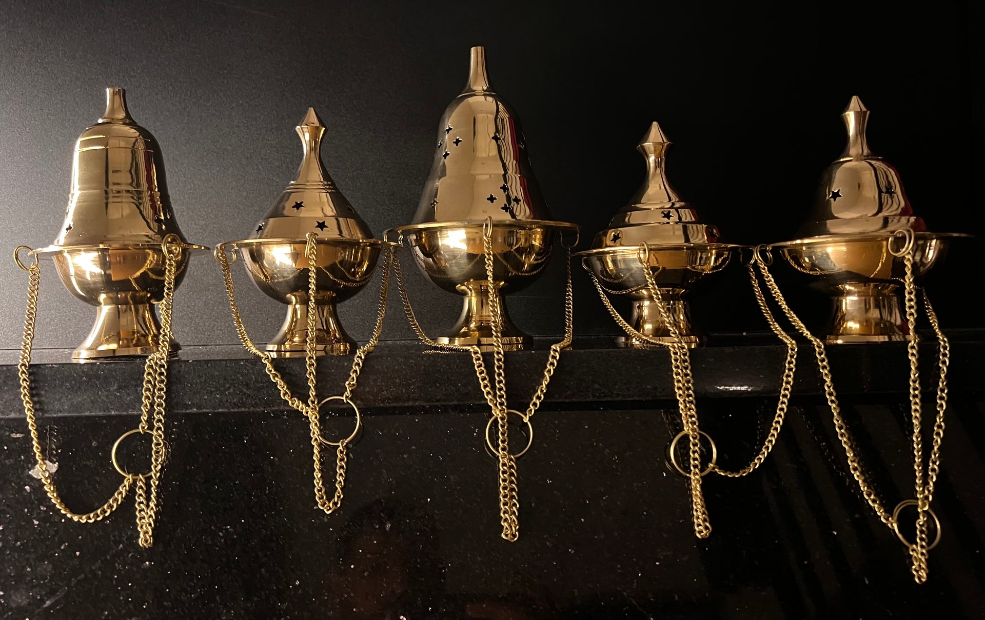 Brass Cone & Incense Holders (With Chain)