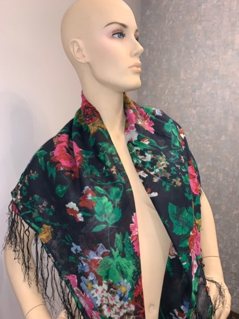 Cotton Rose Fringed Shawl