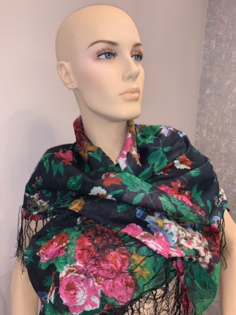 Cotton Rose Fringed Shawl