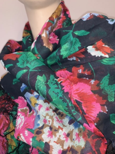 Cotton Rose Fringed Shawl